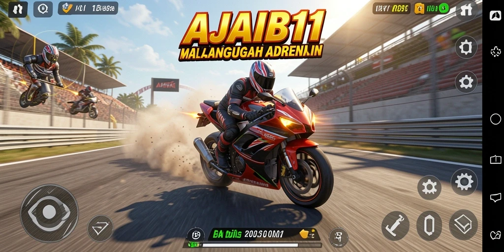 Gameplay AJAIB11 menampilkan balapan motor mendebarkan di berbagai trek.
