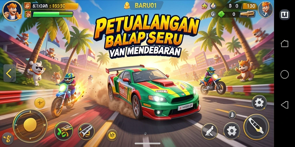 Gameplay seru dengan balapan mendebarkan di berbagai trek.