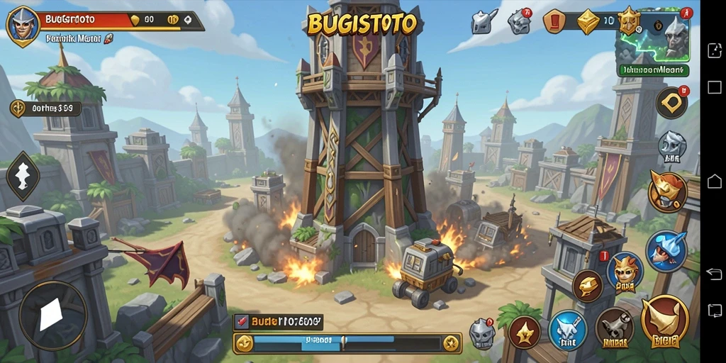 Tangkapan layar utama dari gameplay BUGISTOTO yang menampilkan aksi Tower Defense seru.