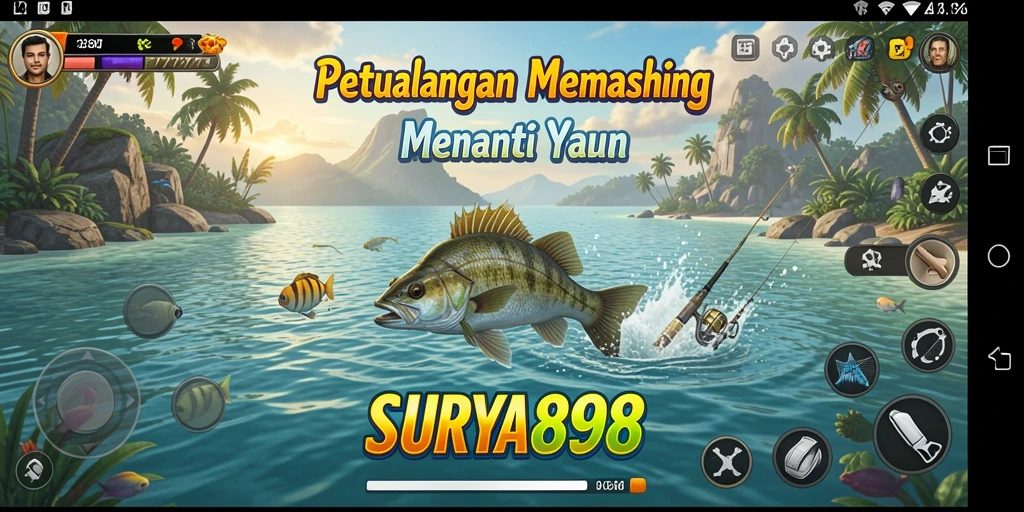 Tampilan menarik dari gameplay dalam <strong>SURYA898</strong>, menunjukkan teknik memancing yang realistis.